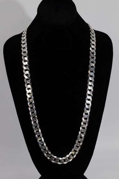 Men's 14.8mm Solid .925 Sterling Silver Flat Curb Chain Link Italy Necklace 20"