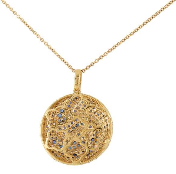 1.25ctw Pave Sapphire and 0.75ctw Diamond Swirl Circle Pendant Necklace in 18K