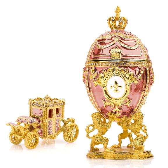 Royal Imperial Pink Russian Fabergé Egg Replica with Pink Carriage