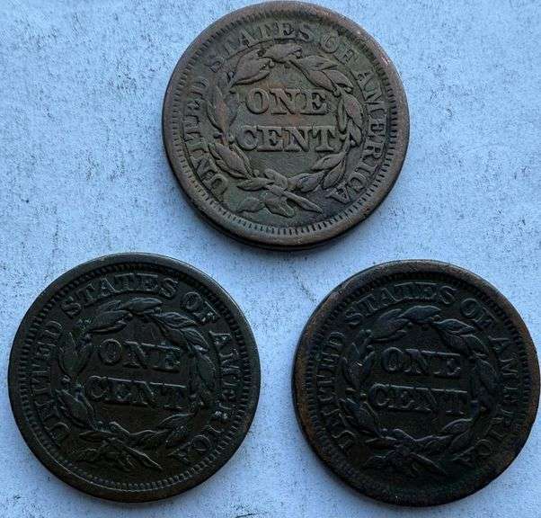 1845 1851 & 1853 Large Cents