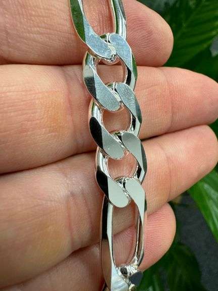 Sterling Silver Solid Figaro Link Chain 11.2mm 925 Italy Heavy Curb Necklace 24" Inch