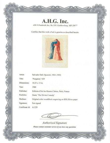 Rare Salvador Dali Original Engraving from The Divine Comedy, Purgatory