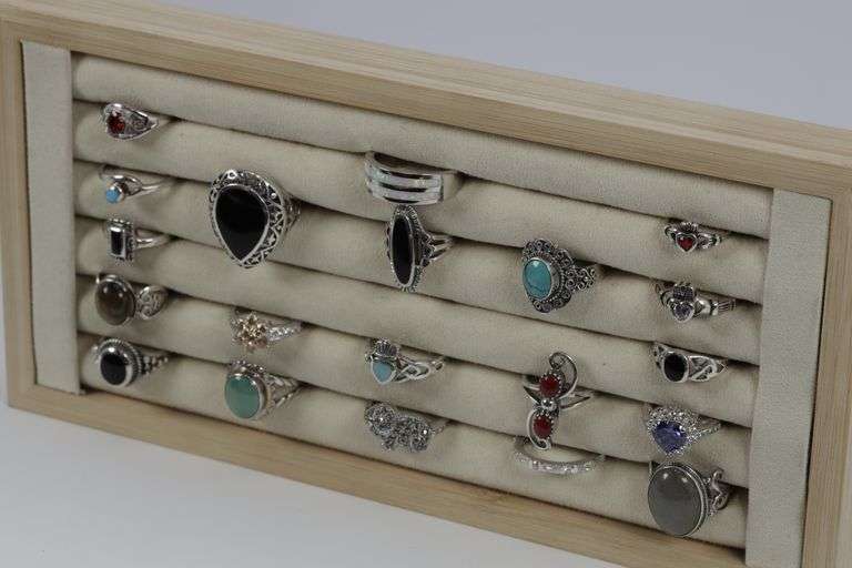Sterling Silver Curated Ring Assortment Various Sizes & Styles (20 Ring Lot)