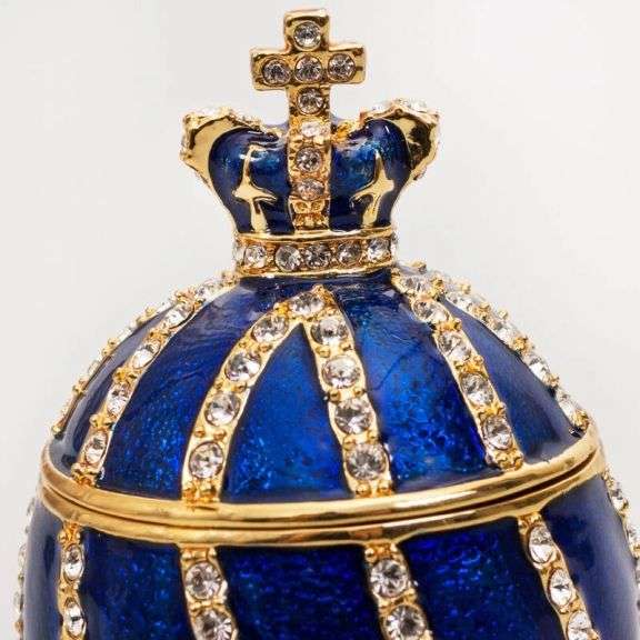 3.2" Twisted Fabergé Egg Replica Jewelry Box – Blue Keepsake Яйцо Фаберже