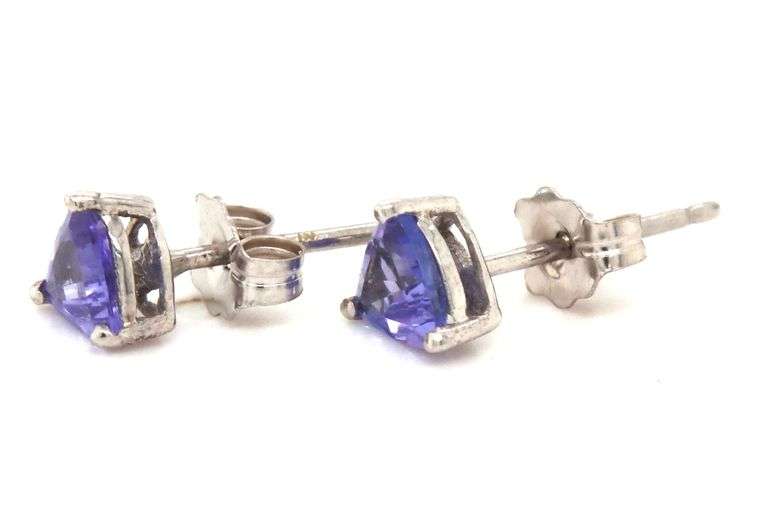 10kt White gold Tanzanite trillion earrings