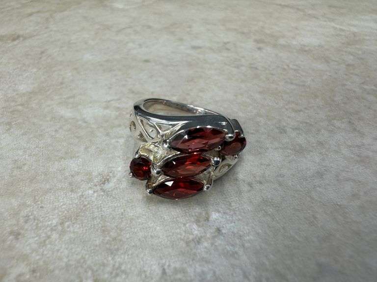 Sterling Silver Natural Gemstone Garnet Ring Size 6