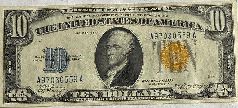 Choice Unc $10 1934 A Series North Africa Silver Certificate