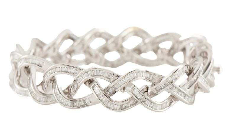 7.10ctw Baguette Diamond Channel Set Woven Style Bracelet in 18K