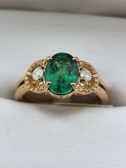Very fine one Emerald ring in silver 14k gold plated with diamond accent