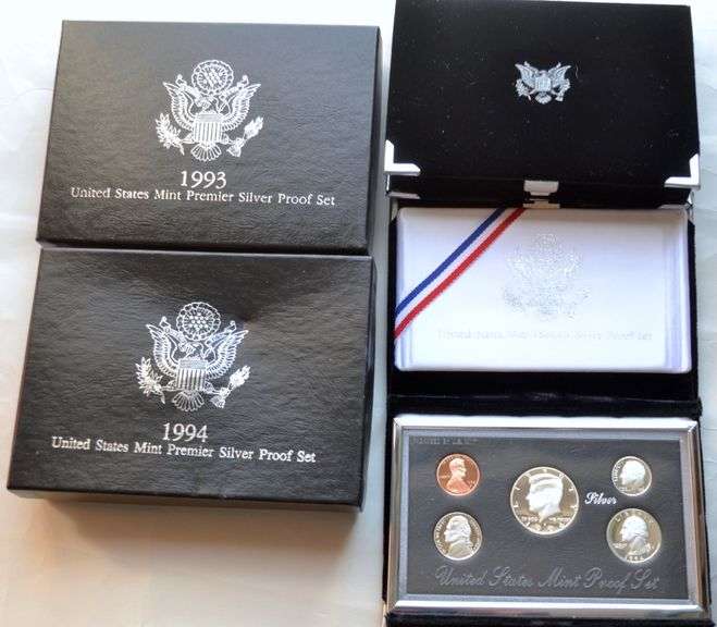 1993 &1994 US Mint Premier Silver Proof Sets.
