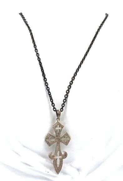 925 Sterling silver diamond accent cross pendant on chain