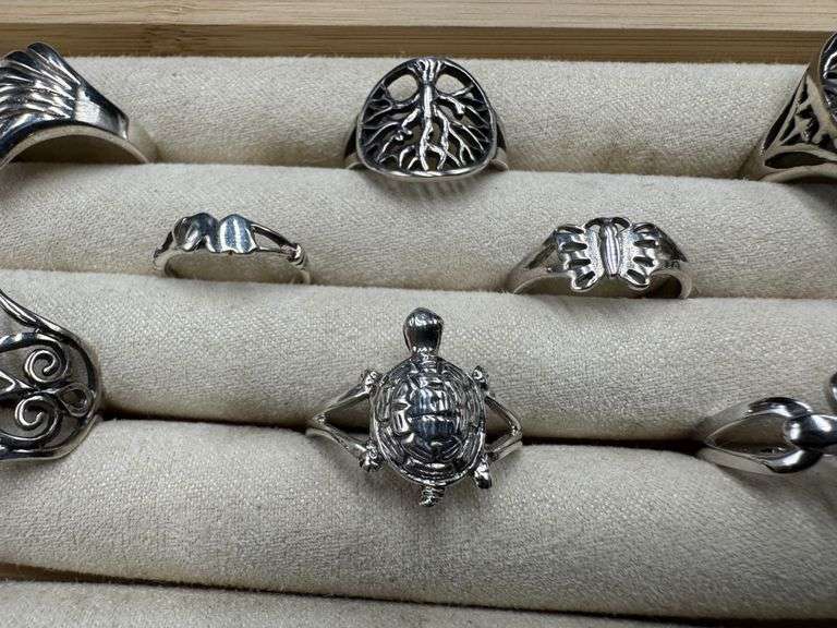 Sterling Silver Curated Ring Assortment Various Sizes & Styles (10 Ring Lot)