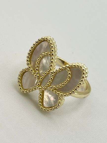 925 Sterling Silver Mother Of Pearl Butterfly Ring