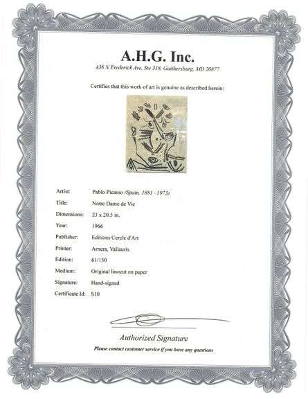 Highly Collectible and Rare Pablo Picasso Hand-Signed Original Linocut