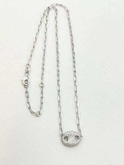 925 Sterling Silver Full Crystal pave Interlocking Circle Pendant With Paperclip Chain Necklace