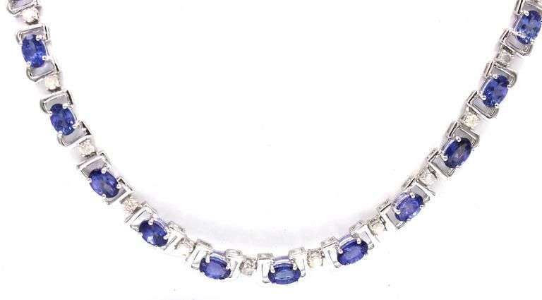 Amazing 17.31CTW Designer Oscar Friedman Oval Faceted Tanzanite & Diamond Necklace in 14K White Gold