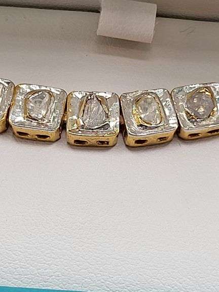 Very rare natural Mine Cut Diamond Bracelet in 14k gold over silver