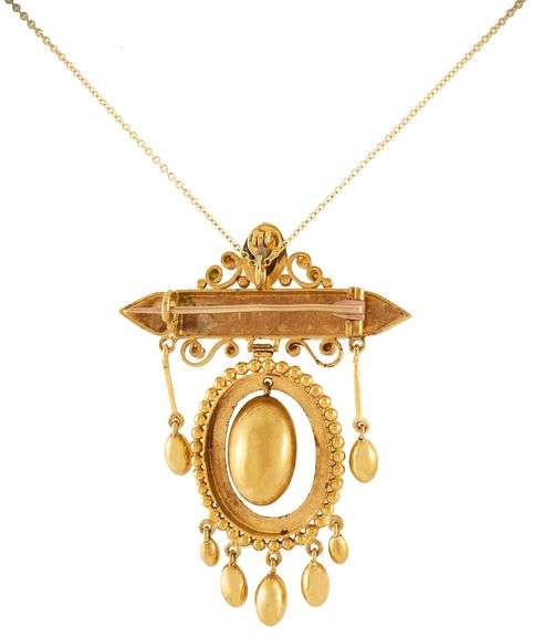 Vintage Victorian Multi Dangle Brooch Pendant Necklace in 14K