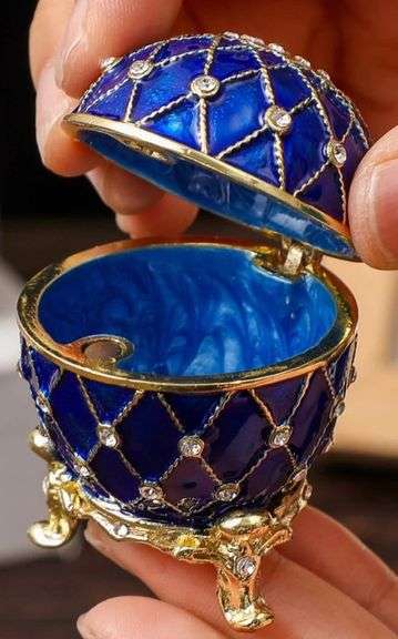 Hand-Painted Enamel Fabergé Egg Style Trinket Box – Vintage Jewelry Keepsake Case