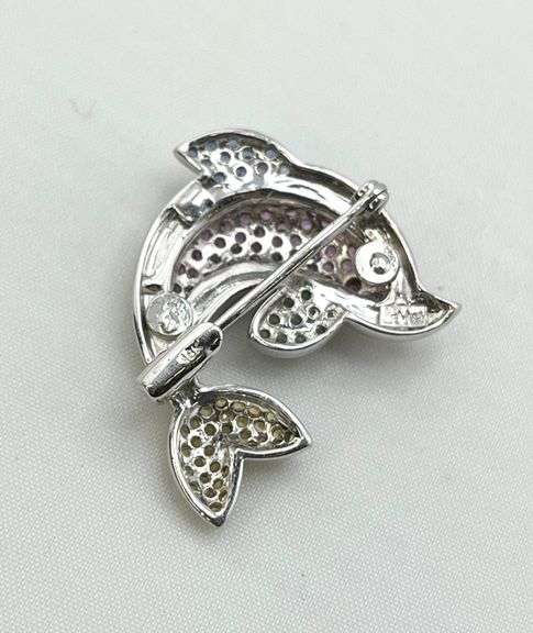 18KT White Gold Le Vian Multi Color Gem Stone Dolphin Brooch
