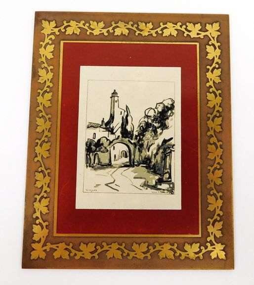 Vintage French Painting on Brass Plaque - Leo Legler