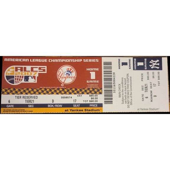 2007 New York Yankees ALCS Game 1 Unused Ticket Stub