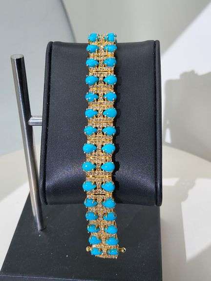 Antique Turquoise Bracelet in Gold Plated Silver