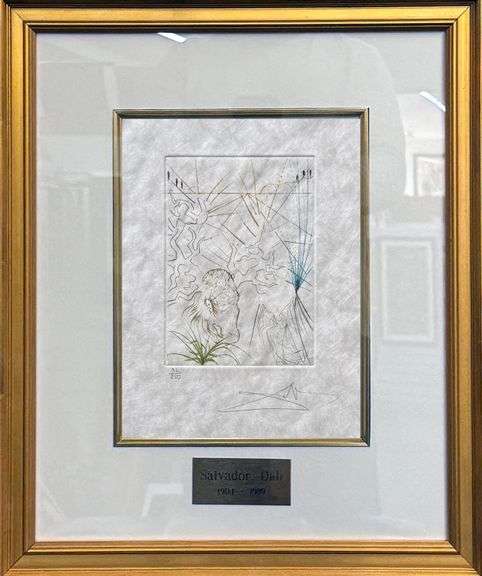 Highly Collectible and Rare Salvador Dali Hand-Signed Drypoint Etching