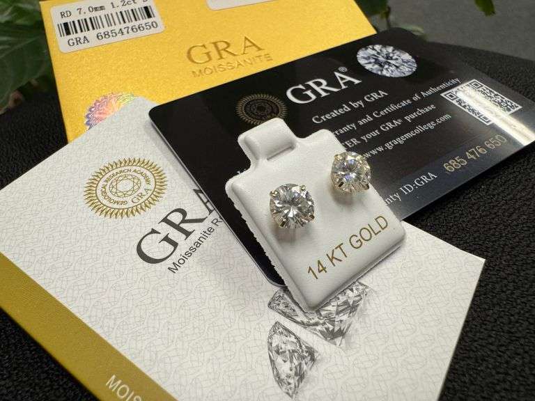 14 Karat Yellow Gold Round 7mm Moissanite Stud Screw Back Earring