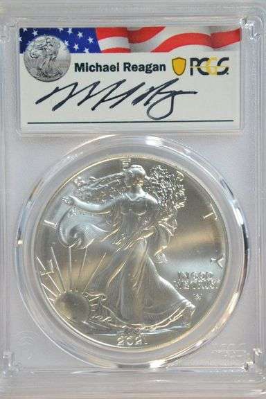 Perfect 2021 Ty 2 $1 Silver Eagle. PCGS MS70 1st Day Issue Reagan Signed