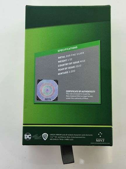 2022 1 Oz. Silver Colorized Green Arrow Chibi Coin, New Zealand Mint