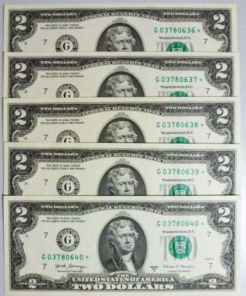 (5) Superb Crisp $2 2017A Star Replacement Notes Chicago-Consecutive!