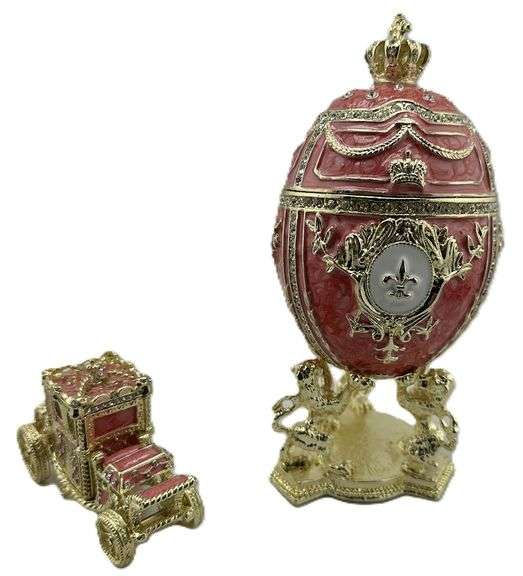 Royal Imperial Pink Russian Fabergé Egg Replica with Pink Carriage