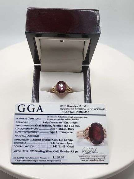 Very fine one Ruby 4.48 CW ring in silver 14k gold plated