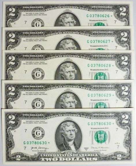 (5) Superb Crisp $2 2017A Star Replacement Notes Chicago-Consecutive!