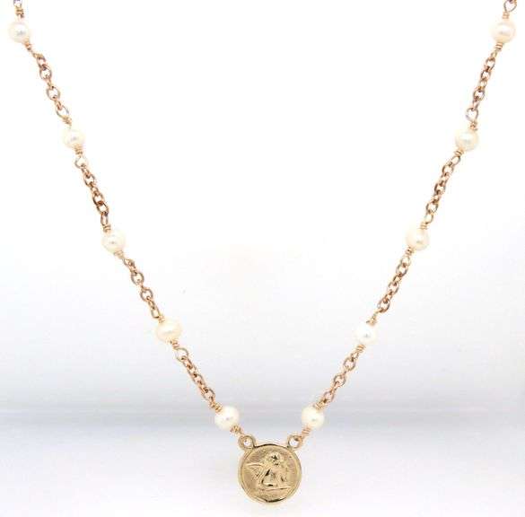 Angel pearl seed station necklace