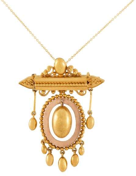 Vintage Victorian Multi Dangle Brooch Pendant Necklace in 14K