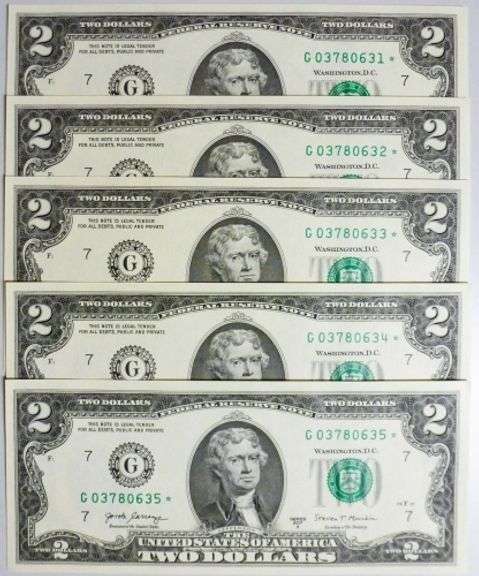 (5) Superb Crisp $2 2017A Star Replacement Notes Chicago-Consecutive!