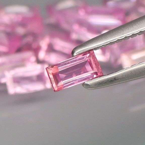 Baguette cut! 3.60ct set of Sapphires with candy pink hues!