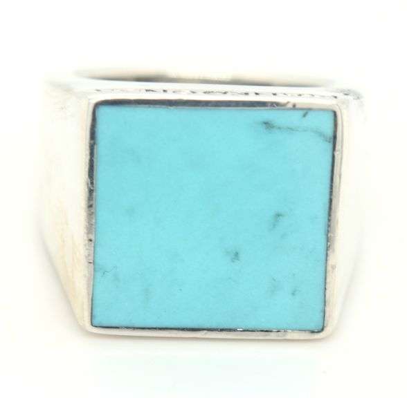 925 Sterling silver Pianegonda square turquoise signed ring