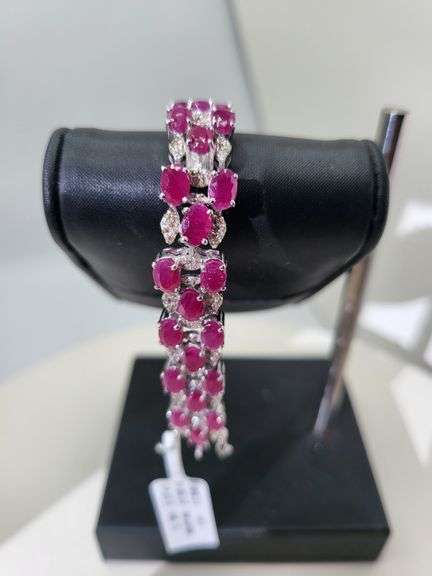 Intense Red Ruby Bracelet with Diamond studs