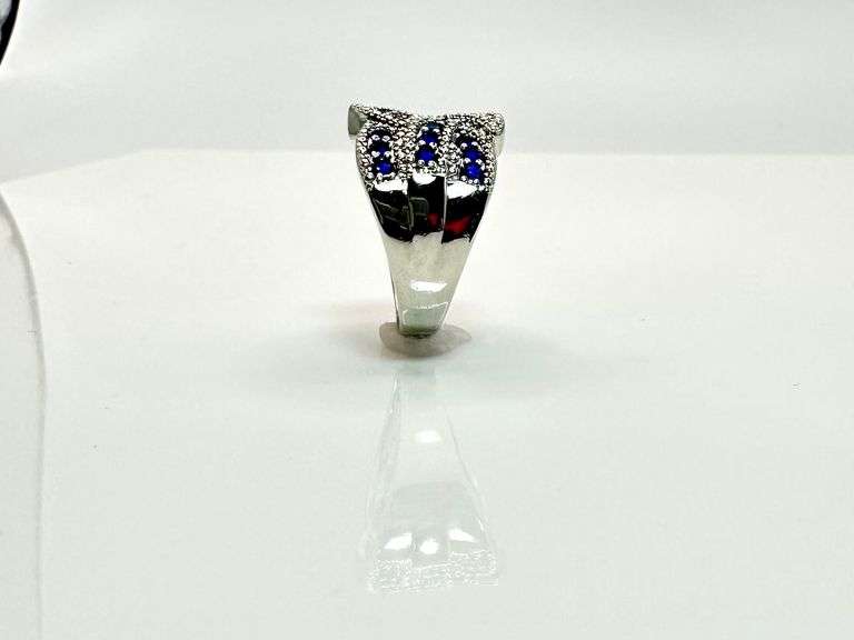 14 Kt. White Gold Plate 7 Cwt. Simulated Midnight Blue Sapphire Ring