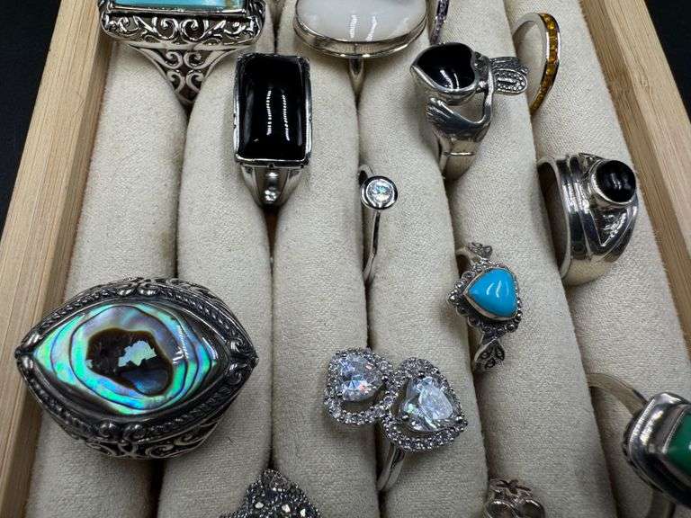 .925 Sterling Silver Curated 20 Ring Lot Various Sizes & Styles