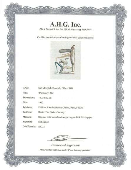 Highly Collectible Salvador Dali Original Color Engraving from The Divine Comedy