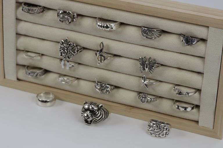 Sterling Silver .925 Curated Ring Assortment Various Sizes & Styles (20 Ring Lot)