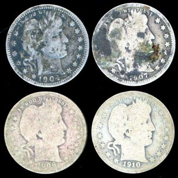 4 Different Barber Silver Quarters