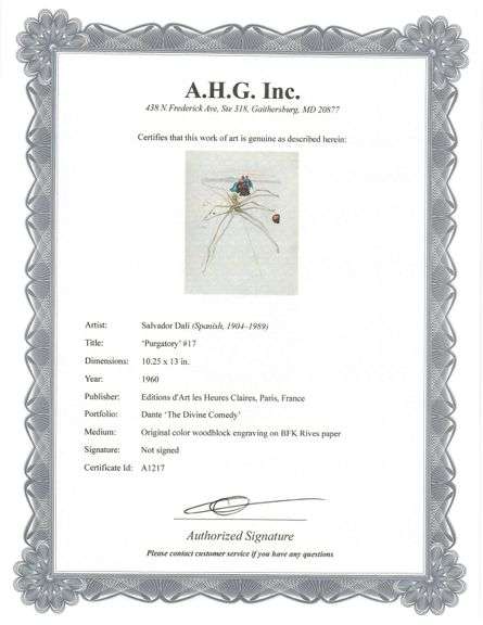 Rare Salvador Dali Original Engraving from The Divine Comedy, Purgatory