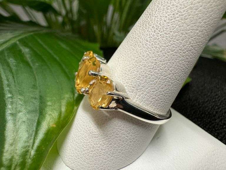 Sterling Silver 925 Citrine Natural Gemstone Ring Size 8