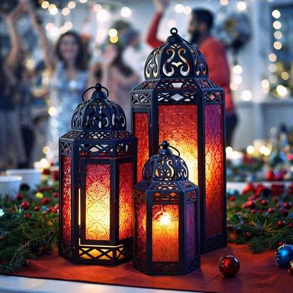 Moroccan-Style Metal Candle Lantern Set