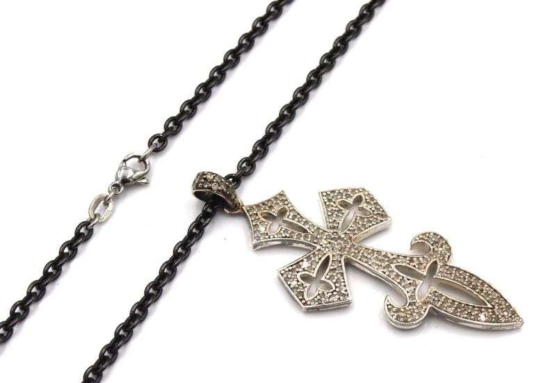 925 Sterling silver diamond accent cross pendant on chain